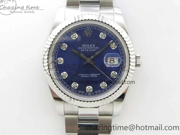 MiroTime 0125 Sporty DateJust 126334 SS Noob 1:1 904L Best Edition Blue Dial Diamond on Oyster Bracelet A 3164